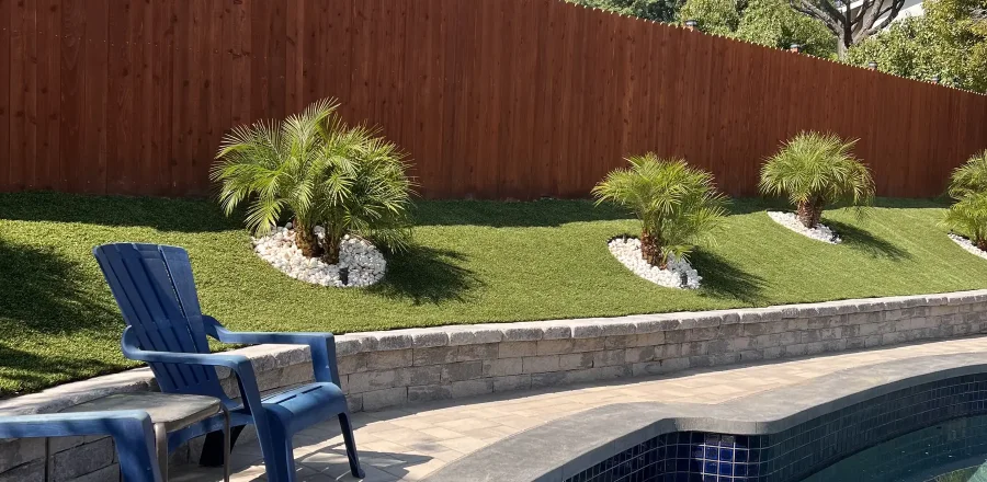 Backyard Turf & Palm Makeover completed by Daniels Landscaping in Woodland Hills, CA